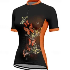 Women's Cycling Jersey Butterfly Short Sleeve Bike Tee Tshirt Jersey with 3 Rear Pockets Mountain Bike MTB Quick Dry Anatomic Design Wicking Breathable Sports Blue Fuchsia Orange Clothing Apparel