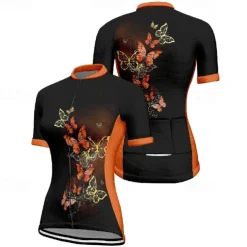 Women's Cycling Jersey Butterfly Short Sleeve Bike Tee Tshirt Jersey with 3 Rear Pockets Mountain Bike MTB Quick Dry Anatomic Design Wicking Breathable Sports Blue Fuchsia Orange Clothing Apparel