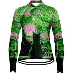 Women's Cycling Jersey Cat Funny Long Sleeve Bike Jersey Top with 3 Rear Pockets Mountain Bike MTB Road Bike Cycling Quick Dry Reflective Strips Back Pocket Moisture Wicking Sports Yellow Red Blue