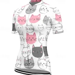 Women's Cycling Jersey Cat Short Sleeve Bike Tee Tshirt Jersey with 3 Rear Pockets Mountain Bike MTB Quick Dry Anatomic Design Wicking Breathable Sports Black White Dark Purple Clothing Apparel