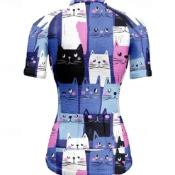 Women's Cycling Jersey Cat Short Sleeve Bike Tee Tshirt Jersey with 3 Rear Pockets Mountain Bike MTB Quick Dry Anatomic Design Wicking Breathable Sports Black White Dark Purple Clothing Apparel