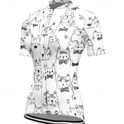 Women's Cycling Jersey Cat Short Sleeve Bike Tee Tshirt Jersey with 3 Rear Pockets Mountain Bike MTB Quick Dry Anatomic Design Wicking Breathable Sports Black White Dark Purple Clothing Apparel