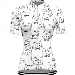 Women's Cycling Jersey Cat Short Sleeve Bike Tee Tshirt Jersey with 3 Rear Pockets Mountain Bike MTB Quick Dry Anatomic Design Wicking Breathable Sports Black White Dark Purple Clothing Apparel