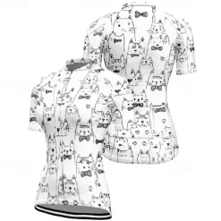 Women's Cycling Jersey Cat Short Sleeve Bike Tee Tshirt Jersey with 3 Rear Pockets Mountain Bike MTB Quick Dry Anatomic Design Wicking Breathable Sports Black White Dark Purple Clothing Apparel