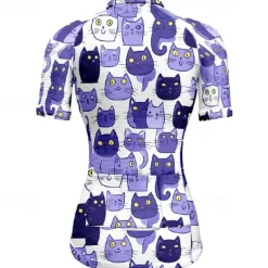 Women's Cycling Jersey Cat Short Sleeve Bike Tee Tshirt Jersey with 3 Rear Pockets Mountain Bike MTB Quick Dry Anatomic Design Wicking Breathable Sports Black White Dark Purple Clothing Apparel