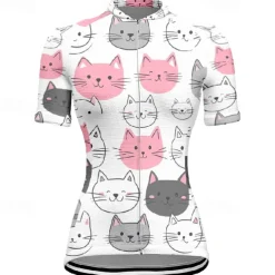 Women's Cycling Jersey Cat Short Sleeve Bike Tee Tshirt Jersey with 3 Rear Pockets Mountain Bike MTB Quick Dry Anatomic Design Wicking Breathable Sports Black White Dark Purple Clothing Apparel