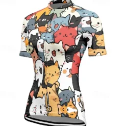 Women's Cycling Jersey Cat Short Sleeve Bike Tee Tshirt Jersey with 3 Rear Pockets Mountain Bike MTB Quick Dry Anatomic Design Wicking Breathable Sports Black White Dark Purple Clothing Apparel