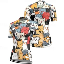 Women's Cycling Jersey Cat Short Sleeve Bike Tee Tshirt Jersey with 3 Rear Pockets Mountain Bike MTB Quick Dry Anatomic Design Wicking Breathable Sports Black White Dark Purple Clothing Apparel