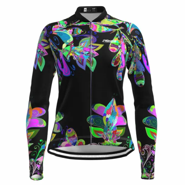 Women's Cycling Jersey Floral Botanical Long Sleeve Bike Top with 3 Rear Pockets Mountain Bike MTB Road Bike Cycling Quick Dry Reflective Strips Back Pocket Moisture Wicking Sports Black Yellow Red