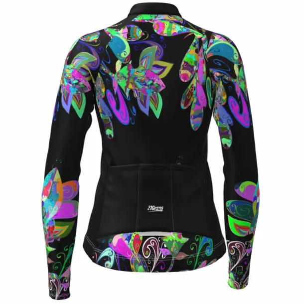 Women's Cycling Jersey Floral Botanical Long Sleeve Bike Top with 3 Rear Pockets Mountain Bike MTB Road Bike Cycling Quick Dry Reflective Strips Back Pocket Moisture Wicking Sports Black Yellow Red