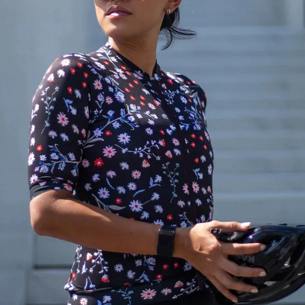 Women's Cycling Jersey Floral Botanical Short Sleeve Bike Jersey Top with 3 Rear Pockets Mountain Bike MTB Road Bike Cycling Quick Dry Reflective Strips Back Pocket Moisture Wicking Sports Black