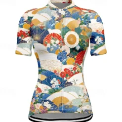 Women's Cycling Jersey Flower Short Sleeve Bike Tee Tshirt Jersey with 3 Rear Pockets Mountain Bike MTB Quick Dry Anatomic Design Wicking Breathable Sports Blue Sky Blue Clothing Apparel