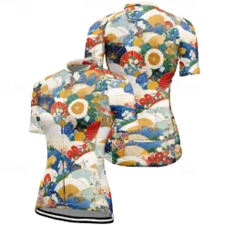 Women's Cycling Jersey Flower Short Sleeve Bike Tee Tshirt Jersey with 3 Rear Pockets Mountain Bike MTB Quick Dry Anatomic Design Wicking Breathable Sports Blue Sky Blue Clothing Apparel