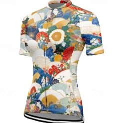 Women's Cycling Jersey Flower Short Sleeve Bike Tee Tshirt Jersey with 3 Rear Pockets Mountain Bike MTB Quick Dry Anatomic Design Wicking Breathable Sports Blue Sky Blue Clothing Apparel