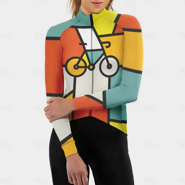 Women's Cycling Jersey Geometric Geometry Funny Long Sleeve Bike Jersey Top with 3 Rear Pockets Mountain Bike MTB Road Bike Cycling Quick Dry Reflective Strips Back Pocket Moisture Wicking Sports