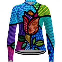 Women's Cycling Jersey Geometric Geometry Funny Long Sleeve Bike Jersey Top with 3 Rear Pockets Mountain Bike MTB Road Bike Cycling Quick Dry Reflective Strips Back Pocket Moisture Wicking Sports