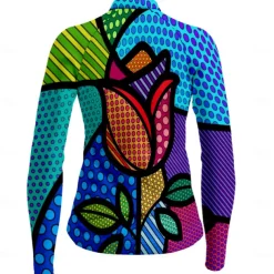 Women's Cycling Jersey Geometric Geometry Funny Long Sleeve Bike Jersey Top with 3 Rear Pockets Mountain Bike MTB Road Bike Cycling Quick Dry Reflective Strips Back Pocket Moisture Wicking Sports