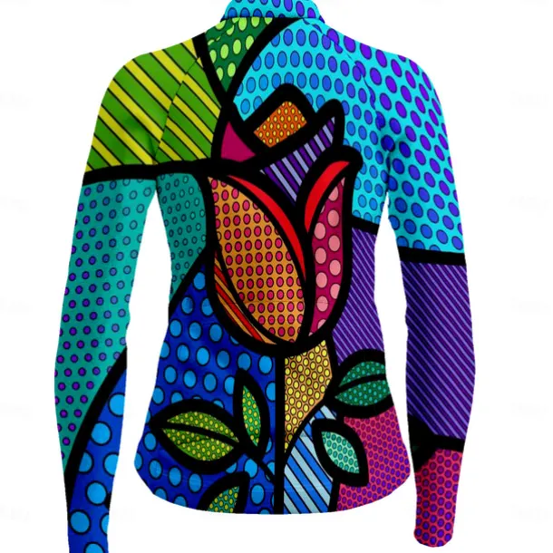 Women's Cycling Jersey Geometric Geometry Funny Long Sleeve Bike Jersey Top with 3 Rear Pockets Mountain Bike MTB Road Bike Cycling Quick Dry Reflective Strips Back Pocket Moisture Wicking Sports