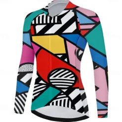 Women's Cycling Jersey Geometric Geometry Funny Long Sleeve Bike Jersey Top with 3 Rear Pockets Mountain Bike MTB Road Bike Cycling Quick Dry Reflective Strips Back Pocket Moisture Wicking Sports