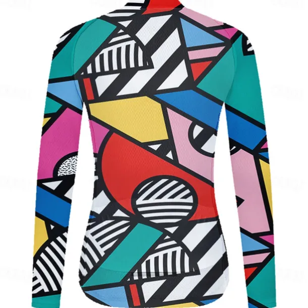 Women's Cycling Jersey Geometric Geometry Funny Long Sleeve Bike Jersey Top with 3 Rear Pockets Mountain Bike MTB Road Bike Cycling Quick Dry Reflective Strips Back Pocket Moisture Wicking Sports