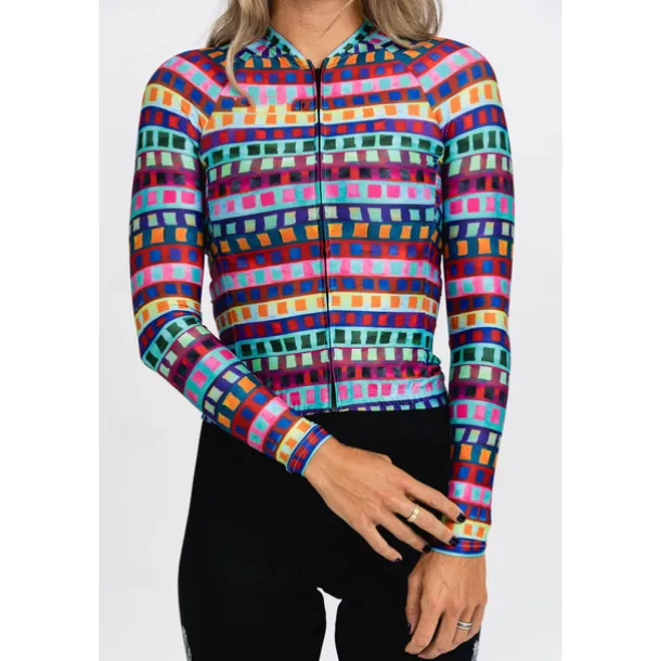 Women's Cycling Jersey Geometric Geometry Funny Long Sleeve Bike Jersey Top with 3 Rear Pockets Mountain Bike MTB Road Bike Cycling Quick Dry Reflective Strips Back Pocket Moisture Wicking Sports