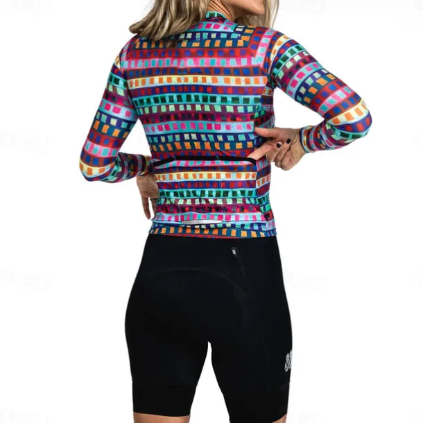 Women's Cycling Jersey Geometric Geometry Funny Long Sleeve Bike Jersey Top with 3 Rear Pockets Mountain Bike MTB Road Bike Cycling Quick Dry Reflective Strips Back Pocket Moisture Wicking Sports