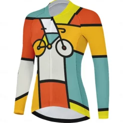 Women's Cycling Jersey Geometric Geometry Funny Long Sleeve Bike Jersey Top with 3 Rear Pockets Mountain Bike MTB Road Bike Cycling Quick Dry Reflective Strips Back Pocket Moisture Wicking Sports