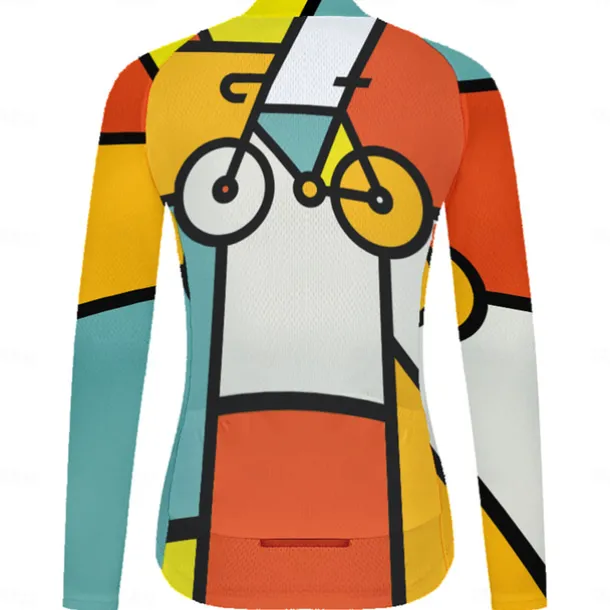 Women's Cycling Jersey Geometric Geometry Funny Long Sleeve Bike Jersey Top with 3 Rear Pockets Mountain Bike MTB Road Bike Cycling Quick Dry Reflective Strips Back Pocket Moisture Wicking Sports