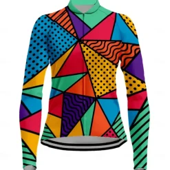 Women's Cycling Jersey Geometric Geometry Funny Long Sleeve Bike Jersey Top with 3 Rear Pockets Mountain Bike MTB Road Bike Cycling Quick Dry Reflective Strips Back Pocket Moisture Wicking Sports