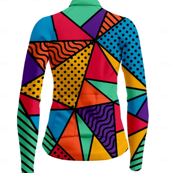 Women's Cycling Jersey Geometric Geometry Funny Long Sleeve Bike Jersey Top with 3 Rear Pockets Mountain Bike MTB Road Bike Cycling Quick Dry Reflective Strips Back Pocket Moisture Wicking Sports