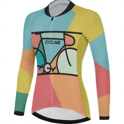 Women's Cycling Jersey Geometric Geometry Funny Long Sleeve Bike Jersey Top with 3 Rear Pockets Mountain Bike MTB Road Bike Cycling Quick Dry Reflective Strips Back Pocket Moisture Wicking Sports