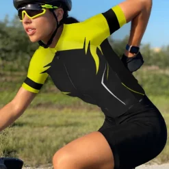 Women's Cycling Jersey Geometric Short Sleeve Bike Jersey Top with 3 Rear Pockets Mountain Bike MTB Road Bike Cycling Quick Dry Reflective Strips Back Pocket Moisture Wicking Sports Yellow Red Blue