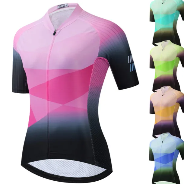 Women's Cycling Jersey Geometric Short Sleeve Bike Jersey Top with 3 Rear Pockets Mountain Bike MTB Road Bike Cycling Quick Dry Reflective Strips Back Pocket Moisture Wicking Sports Yellow Pink Red