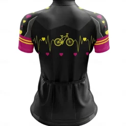 Women's Cycling Jersey Gradient Curve Short Sleeve Bike Jersey Top with 3 Rear Pockets Mountain Bike MTB Road Bike Cycling Quick Dry Reflective Strips Back Pocket Moisture Wicking Sports Black Pink