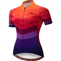Women's Cycling Jersey Gradient Geometic Short Sleeve Bike Jersey with 3 Rear Pockets Mountain Bike MTB Quick Dry Anatomic Design Wicking Breathable Sports Blue Purple Orange Clothing Apparel