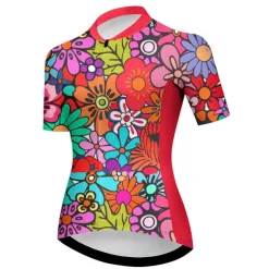 Women's Cycling Jersey Graphic Flower Short Sleeve Bike Jersey Top with 3 Rear Pockets Mountain Bike MTB Road Bike Cycling Quick Dry Reflective Strips Back Pocket Moisture Wicking Sports Red Blue