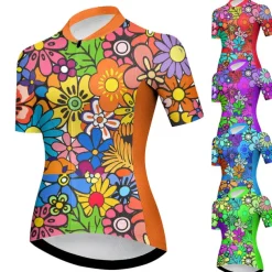Women's Cycling Jersey Graphic Flower Short Sleeve Bike Jersey Top with 3 Rear Pockets Mountain Bike MTB Road Bike Cycling Quick Dry Reflective Strips Back Pocket Moisture Wicking Sports Red Blue