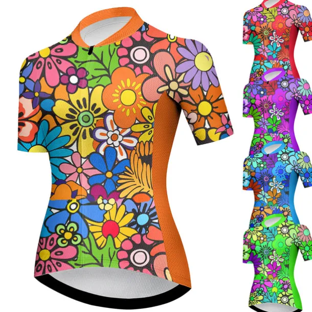 Women's Cycling Jersey Graphic Flower Short Sleeve Bike Jersey Top with 3 Rear Pockets Mountain Bike MTB Road Bike Cycling Quick Dry Reflective Strips Back Pocket Moisture Wicking Sports Red Blue