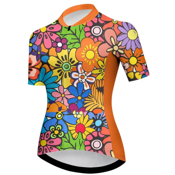 Women's Cycling Jersey Graphic Flower Short Sleeve Bike Jersey Top with 3 Rear Pockets Mountain Bike MTB Road Bike Cycling Quick Dry Reflective Strips Back Pocket Moisture Wicking Sports Red Blue