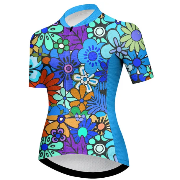 Women's Cycling Jersey Graphic Flower Short Sleeve Bike Jersey Top with 3 Rear Pockets Mountain Bike MTB Road Bike Cycling Quick Dry Reflective Strips Back Pocket Moisture Wicking Sports Red Blue