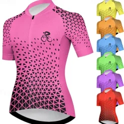 Women's Cycling Jersey Graphic Geometic Short Sleeve Bike Jersey Top with 3 Rear Pockets Mountain Bike MTB Road Bike Cycling Quick Dry Reflective Strips Back Pocket Moisture Wicking Sports Violet