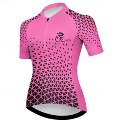 Women's Cycling Jersey Graphic Geometic Short Sleeve Bike Jersey Top with 3 Rear Pockets Mountain Bike MTB Road Bike Cycling Quick Dry Reflective Strips Back Pocket Moisture Wicking Sports Violet