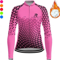 Women's Cycling Jersey Graphic Long Sleeve Bike Top with 3 Rear Pockets Mountain Bike MTB Road Bike Cycling Fleece Lining Reflective Strips Back Pocket Moisture Wicking Sports Violet Yellow Pink