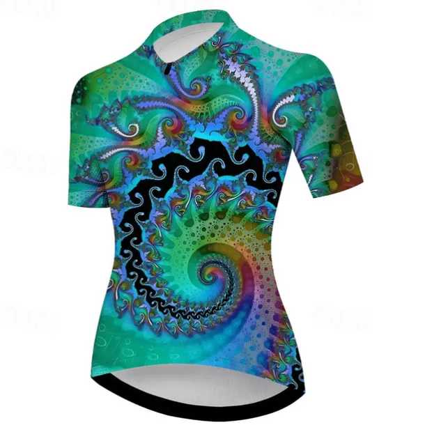 Women's Cycling Jersey Graphic Short Sleeve Bike Jersey Top with 3 Rear Pockets Mountain Bike MTB Road Bike Cycling Quick Dry Reflective Strips Back Pocket Moisture Wicking Sports Violet Green