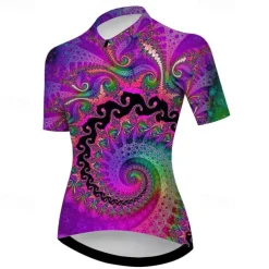 Women's Cycling Jersey Graphic Short Sleeve Bike Jersey Top with 3 Rear Pockets Mountain Bike MTB Road Bike Cycling Quick Dry Reflective Strips Back Pocket Moisture Wicking Sports Violet Green