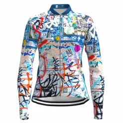 Women's Cycling Jersey Graffiti Funny Long Sleeve Bike Jersey Top with 3 Rear Pockets Mountain Bike MTB Road Bike Cycling Quick Dry Reflective Strips Back Pocket Moisture Wicking Sports Red Royal