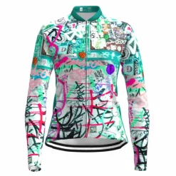 Women's Cycling Jersey Graffiti Funny Long Sleeve Bike Jersey Top with 3 Rear Pockets Mountain Bike MTB Road Bike Cycling Quick Dry Reflective Strips Back Pocket Moisture Wicking Sports Red Royal