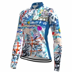 Women's Cycling Jersey Graffiti Funny Long Sleeve Bike Jersey Top with 3 Rear Pockets Mountain Bike MTB Road Bike Cycling Quick Dry Reflective Strips Back Pocket Moisture Wicking Sports Red Royal