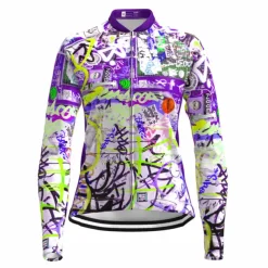 Women's Cycling Jersey Graffiti Funny Long Sleeve Bike Jersey Top with 3 Rear Pockets Mountain Bike MTB Road Bike Cycling Quick Dry Reflective Strips Back Pocket Moisture Wicking Sports Red Royal