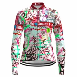 Women's Cycling Jersey Graffiti Funny Long Sleeve Bike Jersey Top with 3 Rear Pockets Mountain Bike MTB Road Bike Cycling Quick Dry Reflective Strips Back Pocket Moisture Wicking Sports Red Royal